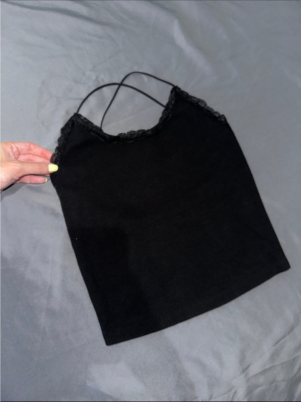 Aerie Like New Black Lace Trim Criss Cross Back Tank Top Camisole Size Medium